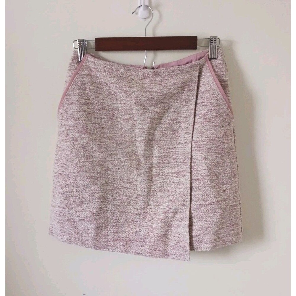 LOFT Tweed Mini Skirt Women 2 Pink A Line Lined Asymmetric Preppy